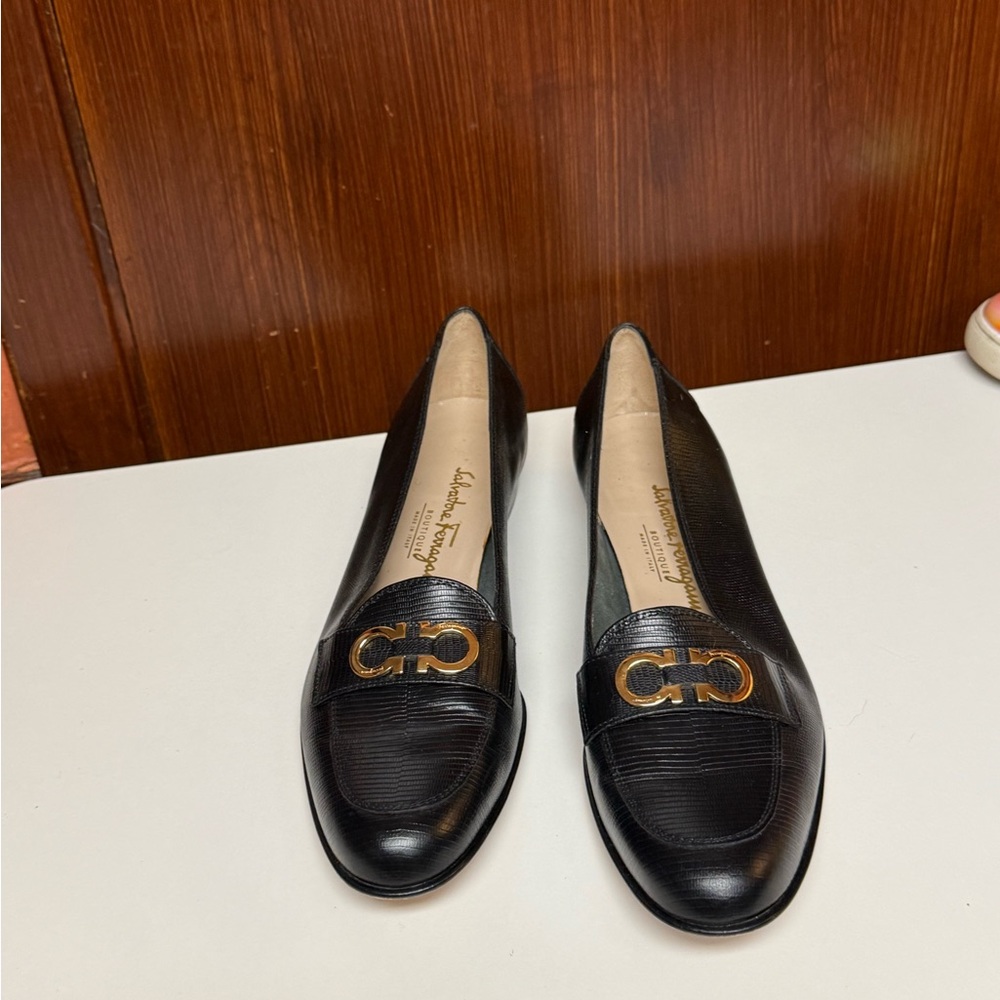 Salvatore Ferragamo Black With Gold tone logo Loafers - Picture 10 of 11